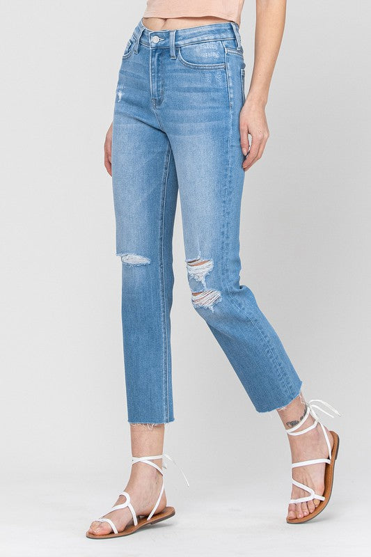 Jeanne Straight Distressed Crop Jeans