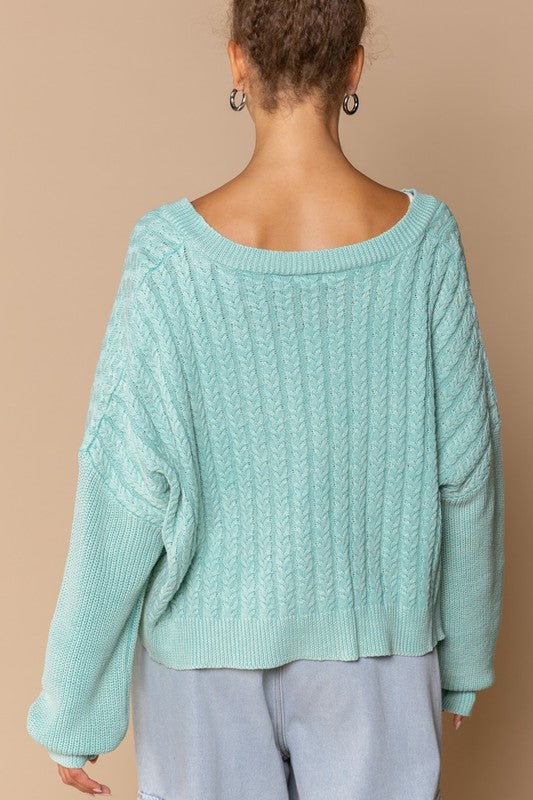 Kason Washed Mini Cable Sweater FINAL SALE