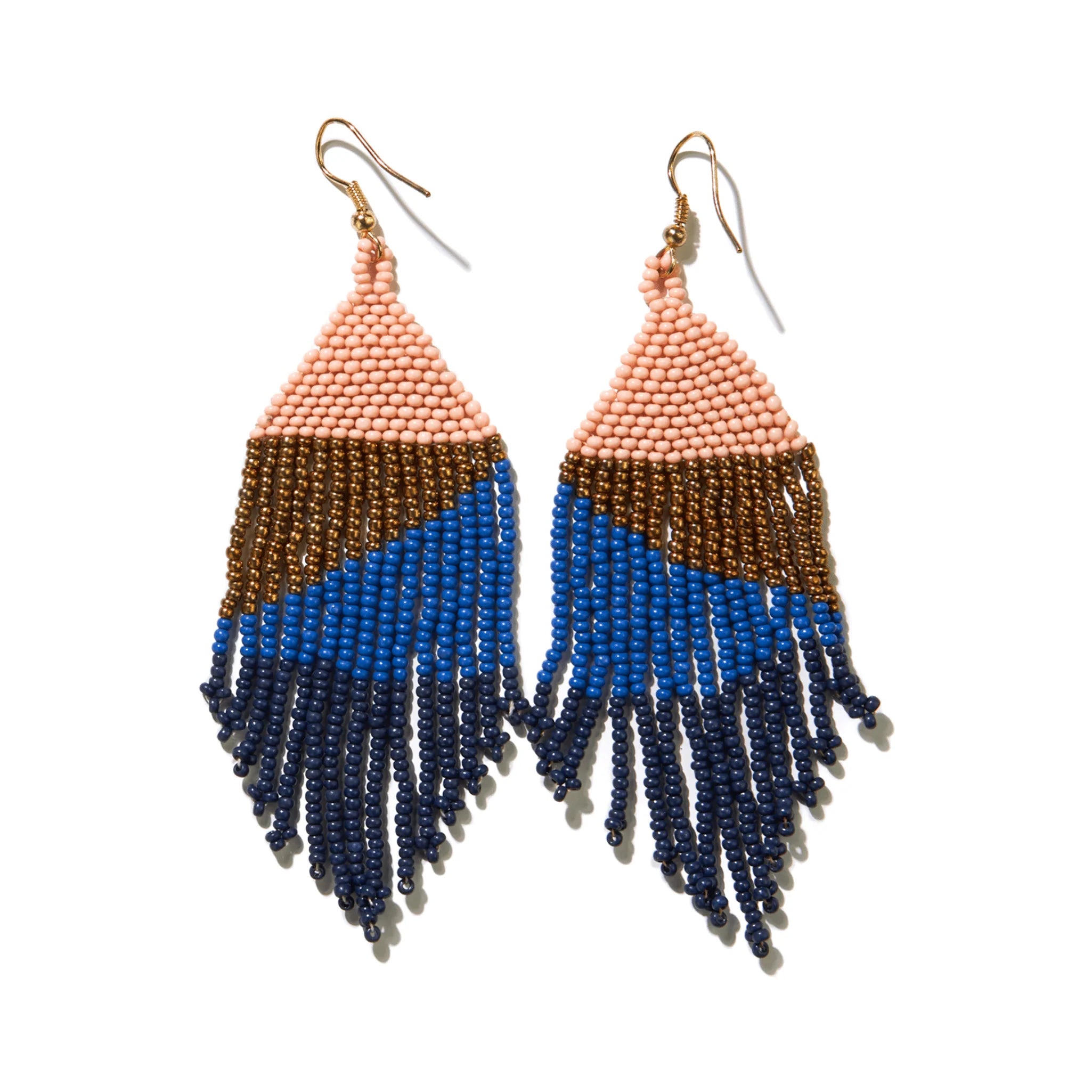 Navy Gold Ombre Fringe Seed Bead Earrings