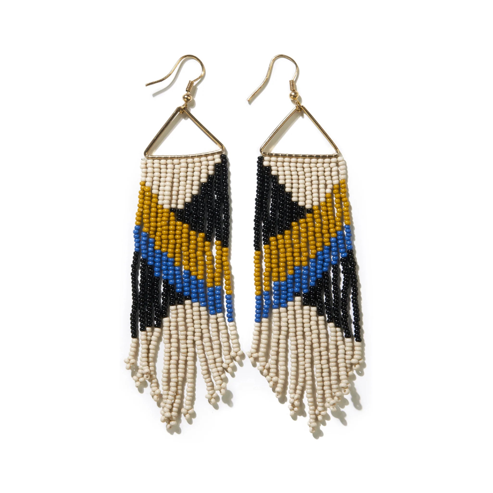 Black Citron Lapis Diagonal Triangle Seed Bead Earring AS IS