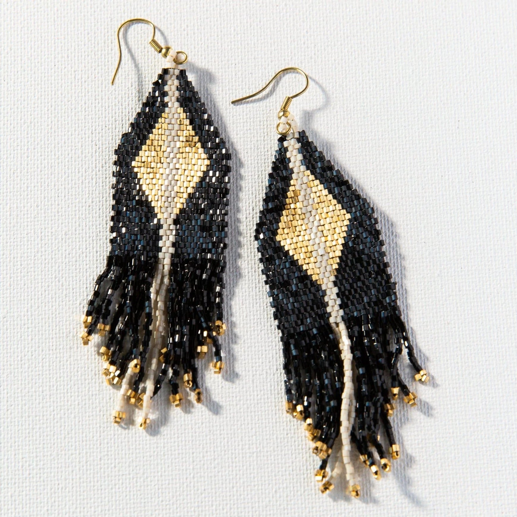 Black Gold Luxe Diamond Fringe Seed Bead Earrings