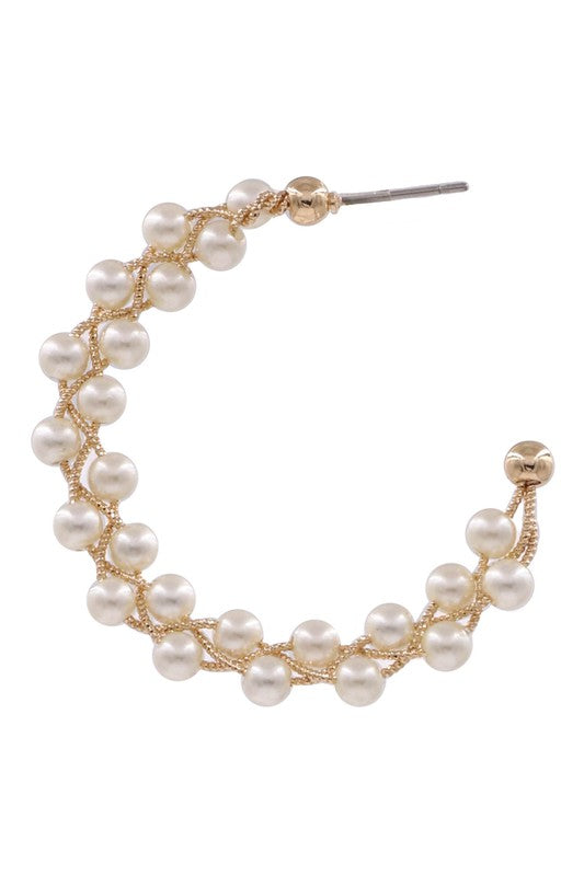 Pearl and Gold Woven Hoop Earrings