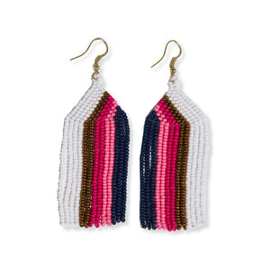 Pink Navy Stripe Fringe Seed Bead Earrings