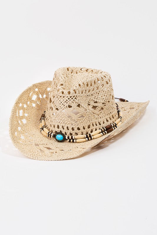 Straw Braided Beaded Cowboy Hat